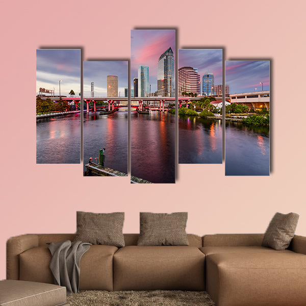 Tampa, Florida, USA downtown city skyline over the Hillsborough canvas wall art