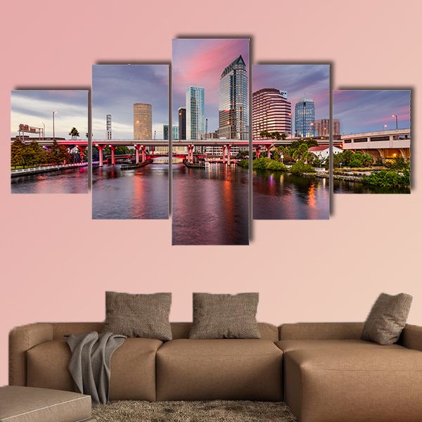 Tampa, Florida, USA downtown city skyline over the Hillsborough canvas wall art