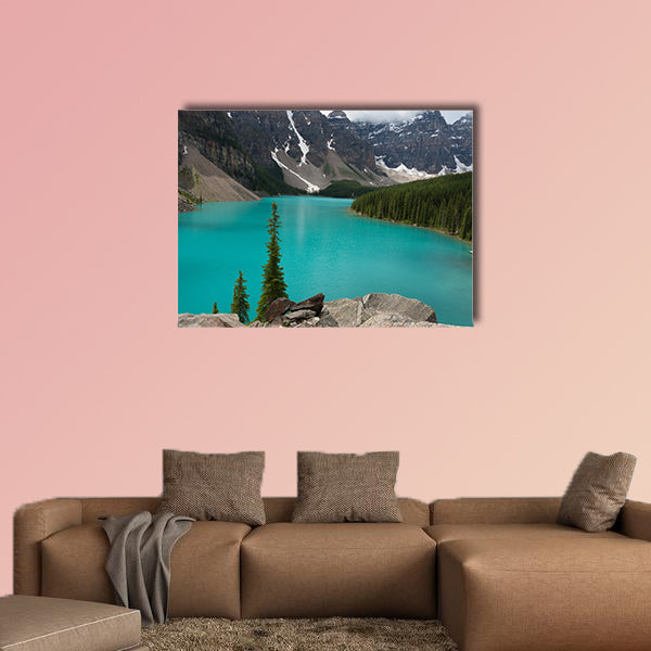 Loraine Lake, Blue Lake with mighty mountains multi panel canvas wall art