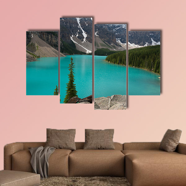 Loraine Lake, Blue Lake with mighty mountains multi panel canvas wall art