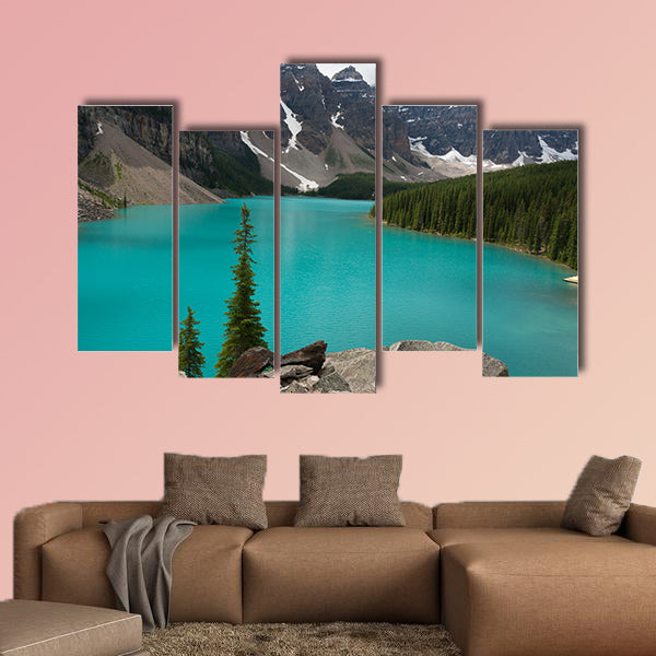 Loraine Lake, Blue Lake with mighty mountains multi panel canvas wall art