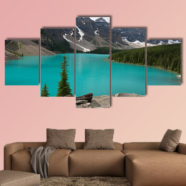 Loraine Lake, Blue Lake with mighty mountains multi panel canvas wall art