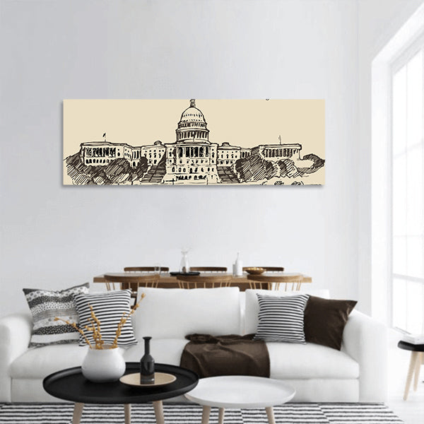 United States Capital Hill sketch panoramic canvas wall art