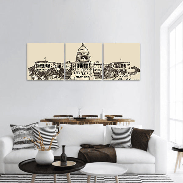 United States Capital Hill sketch panoramic canvas wall art