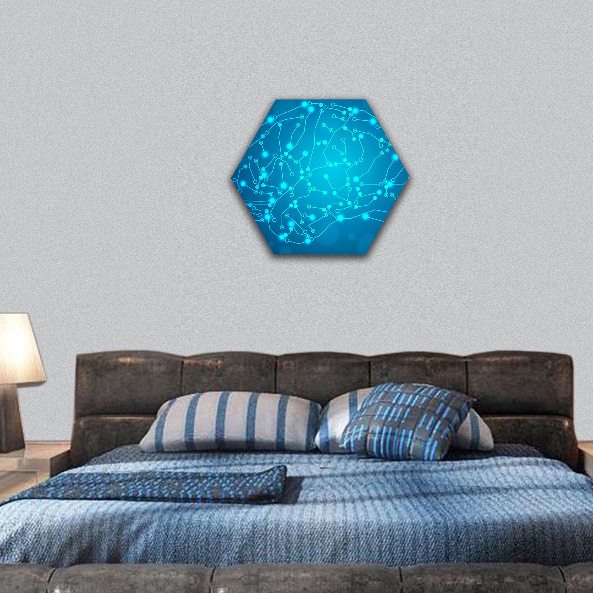 Brain with circuit board texture hexagonal canvas wall art