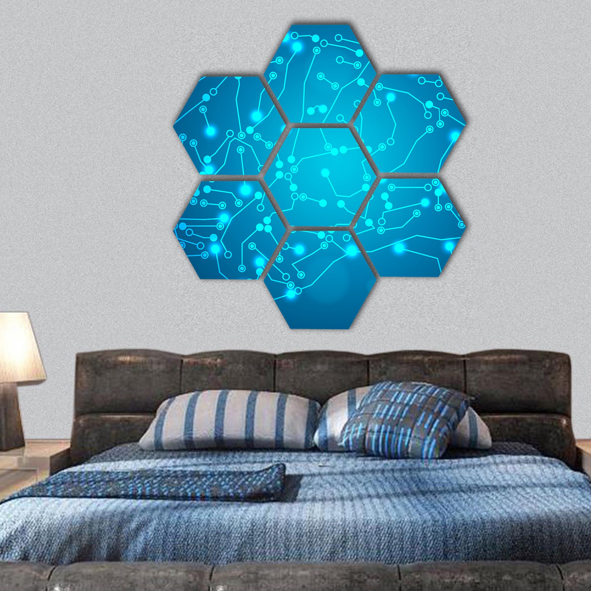 Brain with circuit board texture hexagonal canvas wall art