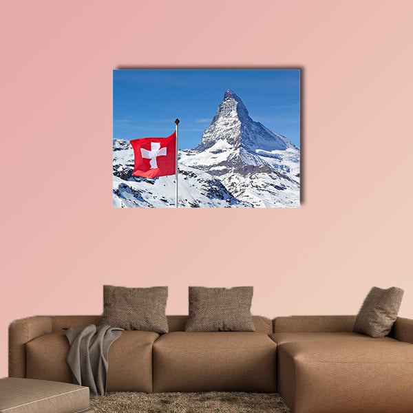 Matterhorn with Flag of Switzerland multi panel canvas wall art