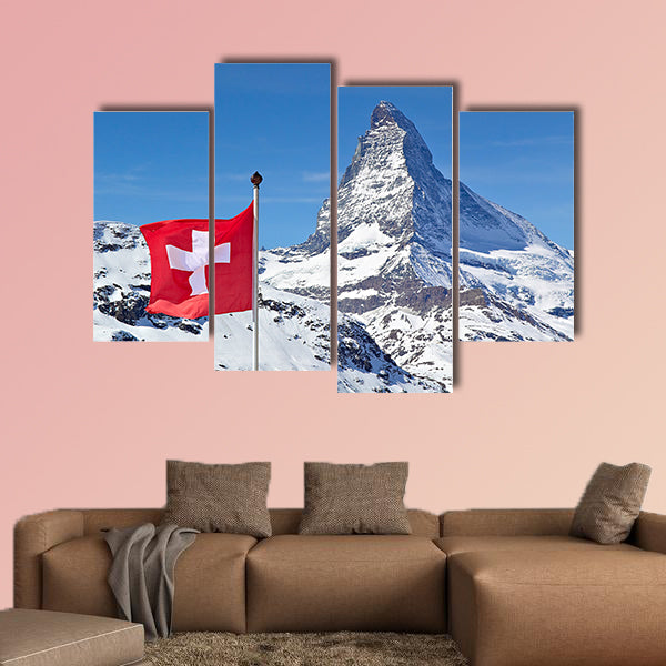 Matterhorn with Flag of Switzerland multi panel canvas wall art