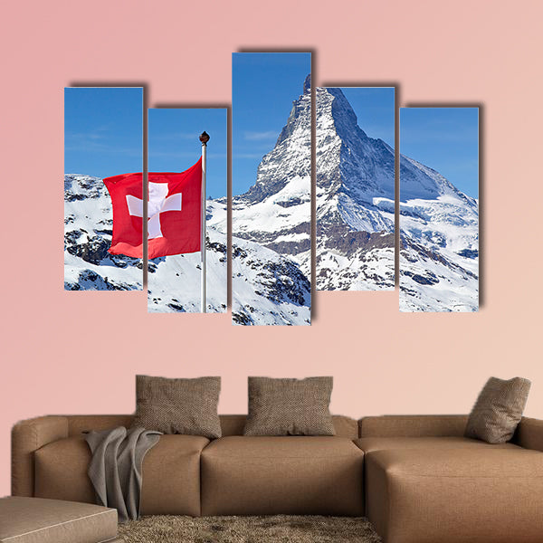 Matterhorn with Flag of Switzerland multi panel canvas wall art
