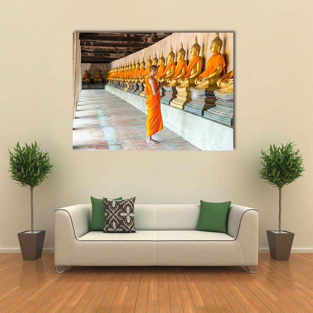 Monks At Temple In Thailand, Multi Panel Canvas Wall Art