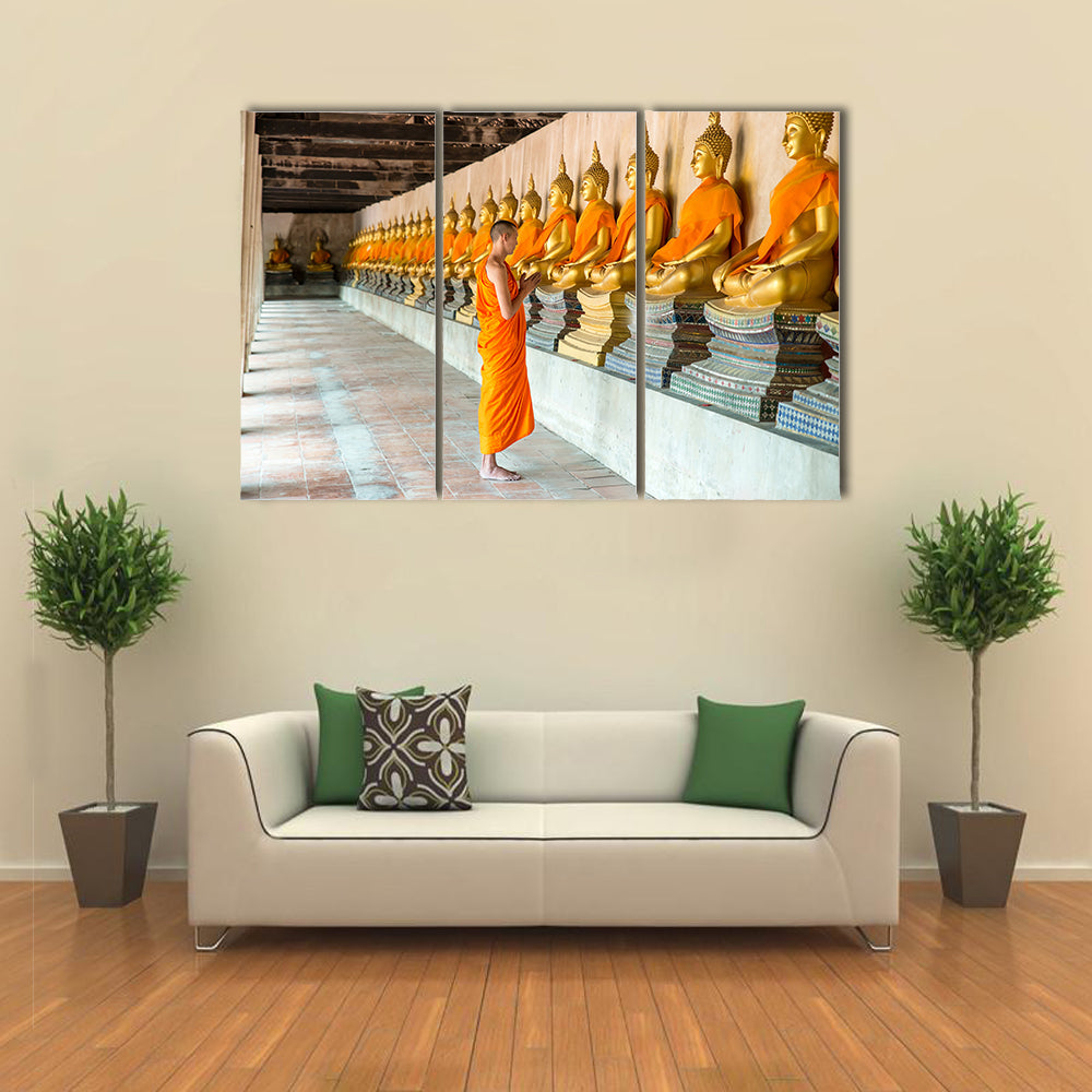 Monks At Temple In Thailand, Multi Panel Canvas Wall Art