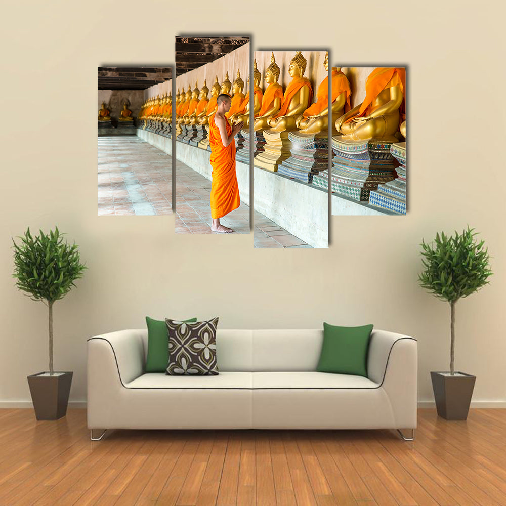 Monks At Temple In Thailand, Multi Panel Canvas Wall Art