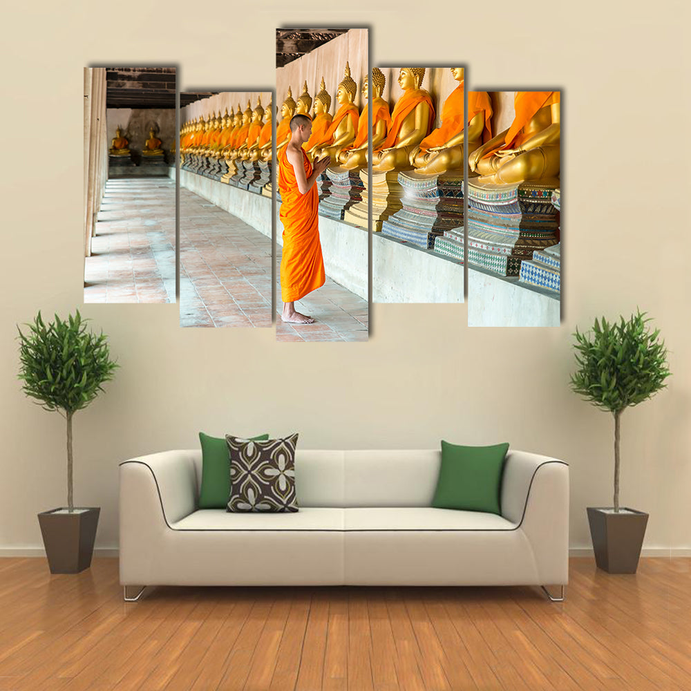Monks At Temple In Thailand, Multi Panel Canvas Wall Art