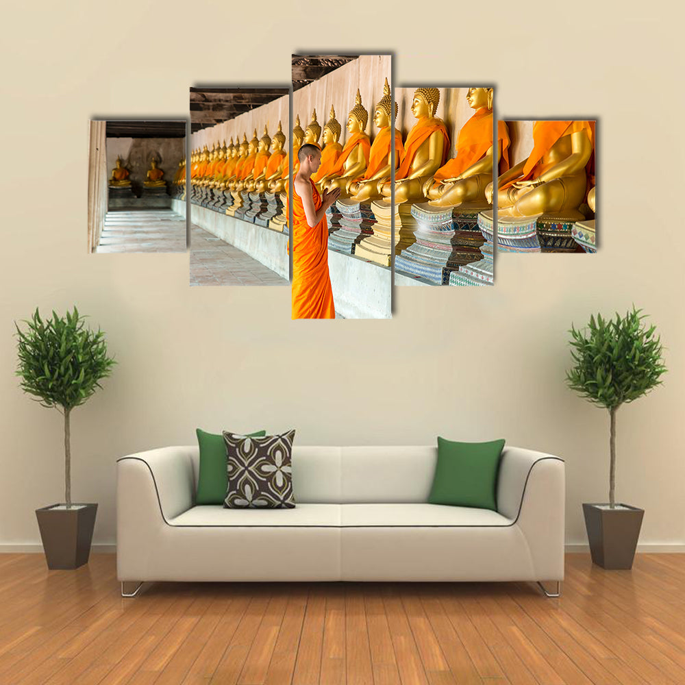 Monks At Temple In Thailand, Multi Panel Canvas Wall Art