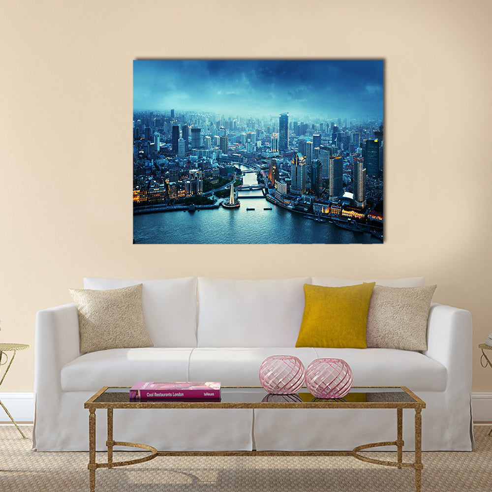 Skyline of Shanghai at sunset, China multi panel canvas wall art