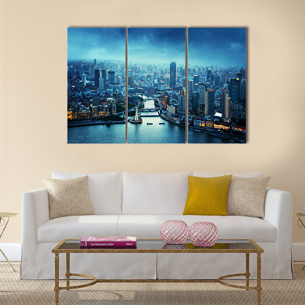 Skyline of Shanghai at sunset, China multi panel canvas wall art