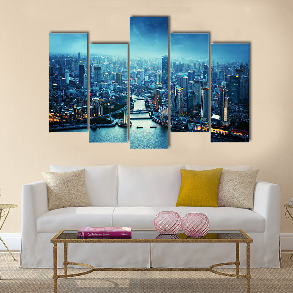 Skyline of Shanghai at sunset, China multi panel canvas wall art