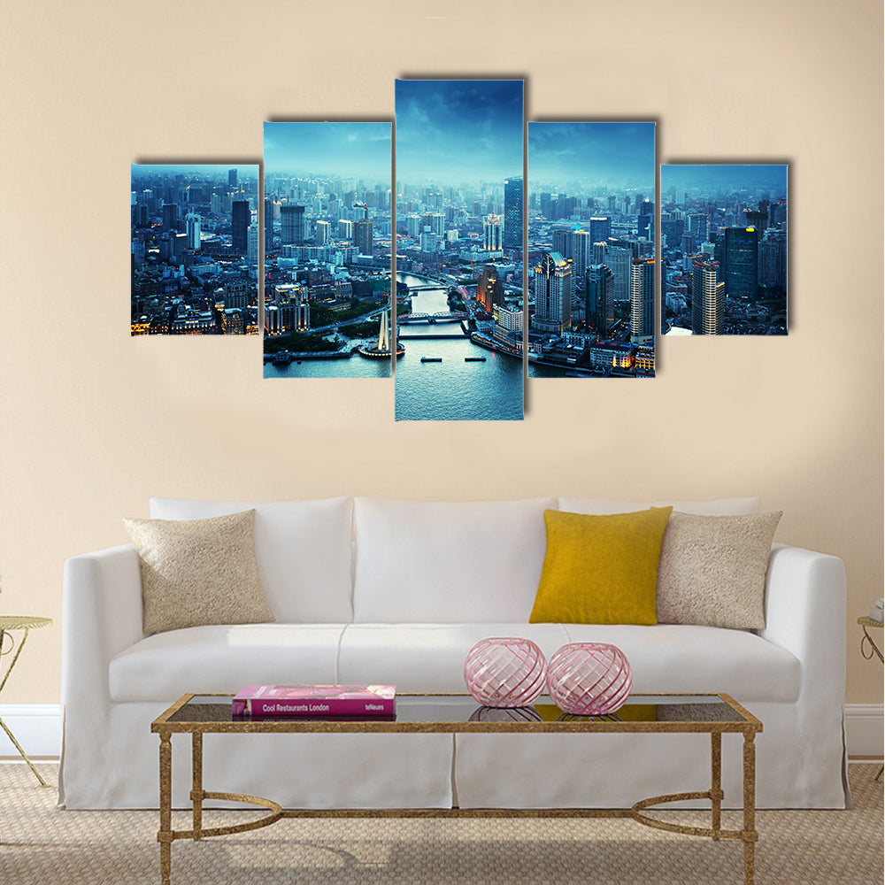 Skyline of Shanghai at sunset, China multi panel canvas wall art