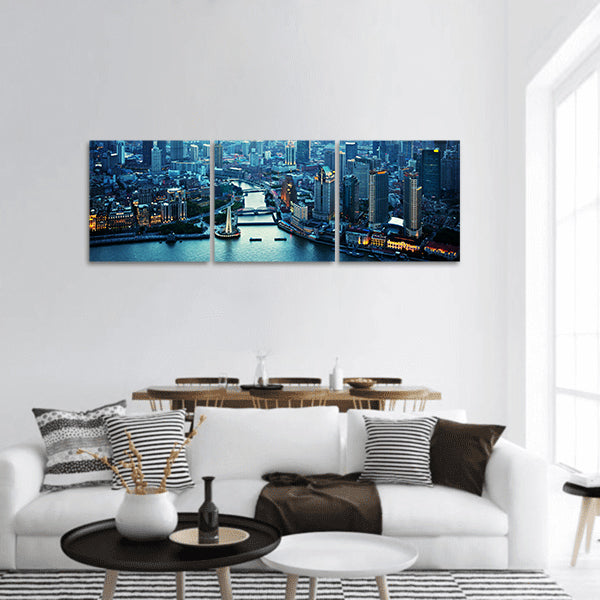 Skyline of Shanghai at sunset, China Panoramic Canvas Wall Art