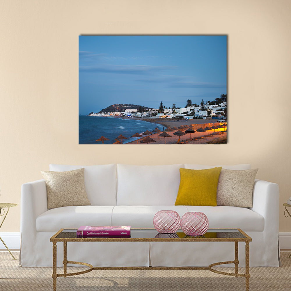 Evening view to the beach in gammarth Tunisia Multi panel canvas wall art