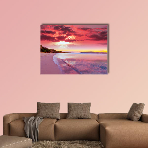 Pink sunset in Mugoni beach, Sardinia Multi panel canvas wall art