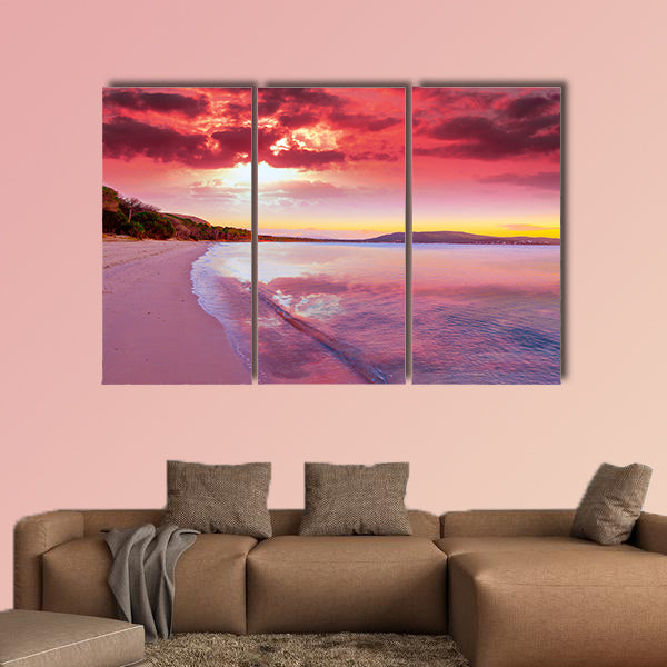 Pink sunset in Mugoni beach, Sardinia Multi panel canvas wall art