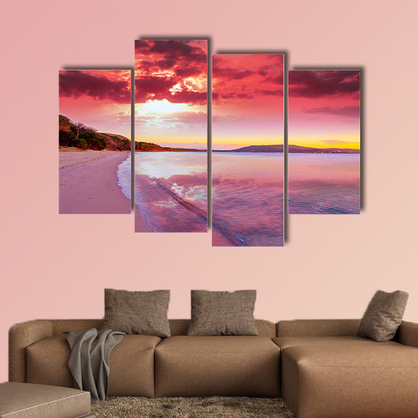 Pink sunset in Mugoni beach, Sardinia Multi panel canvas wall art