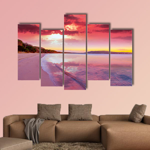 Pink sunset in Mugoni beach, Sardinia Multi panel canvas wall art