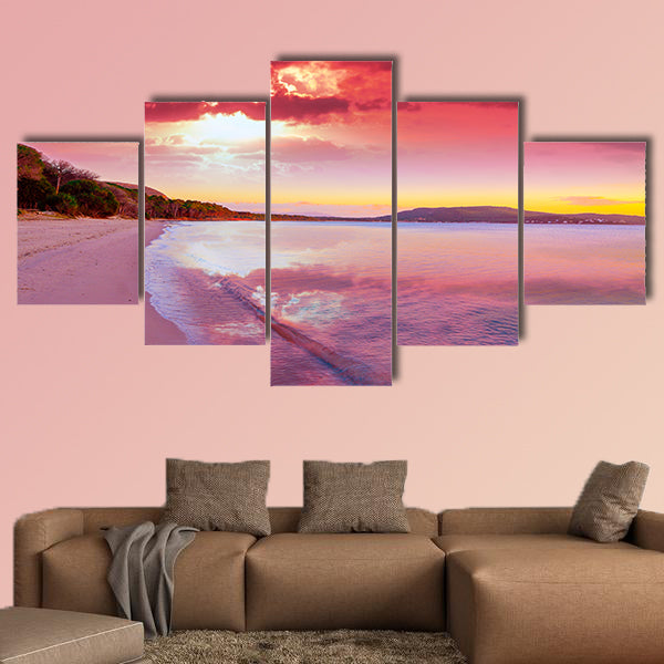 Pink sunset in Mugoni beach, Sardinia Multi panel canvas wall art