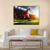 Soccer players in action on sunset stadium background panorama Multi Panel Canvas Art