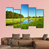 The small river in summertime of year, Belarus multi panel canvas wall art