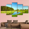 The small river in summertime of year, Belarus multi panel canvas wall art