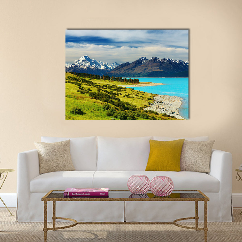 Mount Cook and Pukaki lake, New Zealand Multi panel canvas wall art