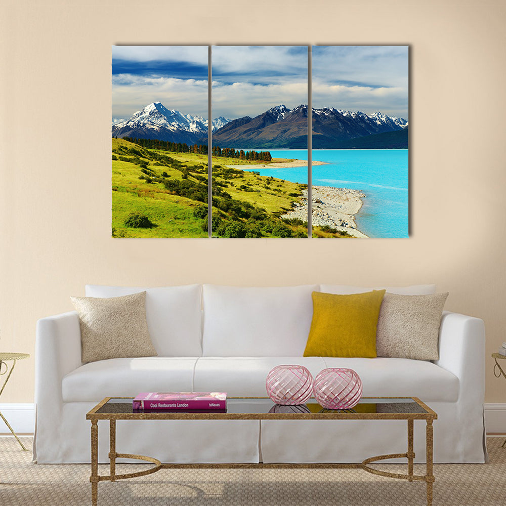 Mount Cook and Pukaki lake, New Zealand Multi panel canvas wall art