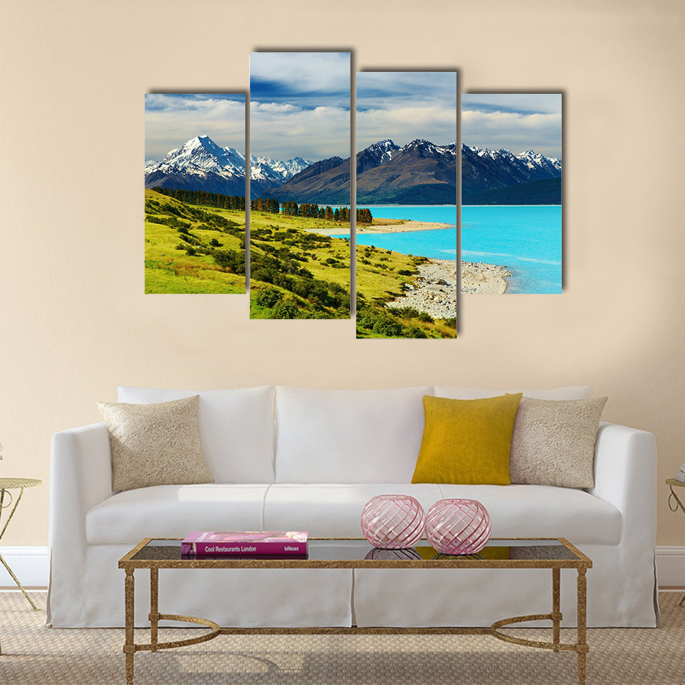 Mount Cook and Pukaki lake, New Zealand Multi panel canvas wall art