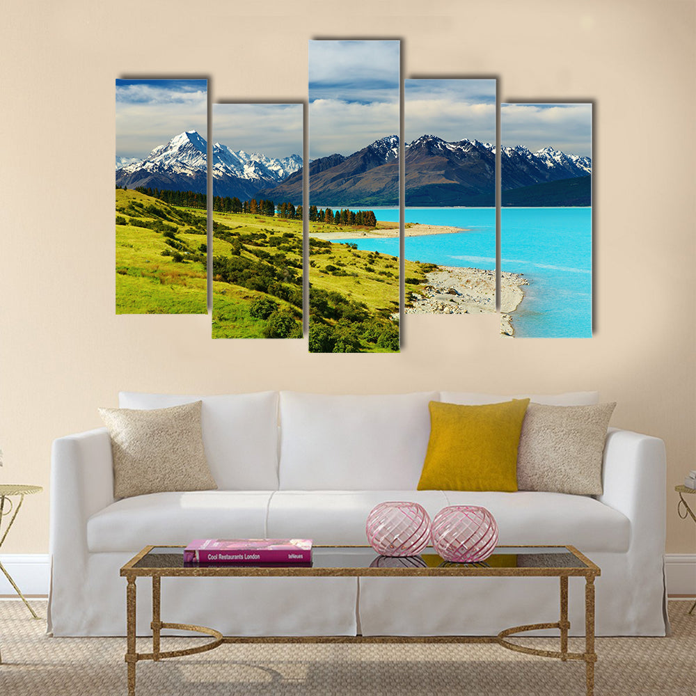 Mount Cook and Pukaki lake, New Zealand Multi panel canvas wall art