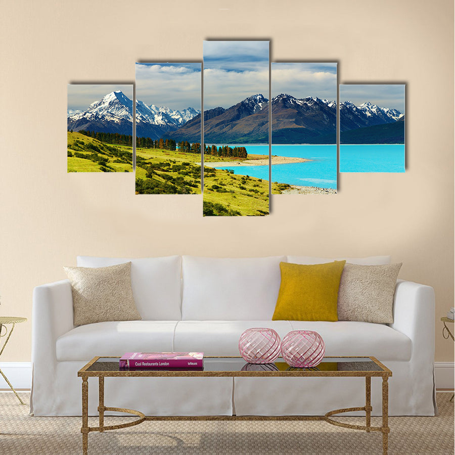 Mount Cook and Pukaki lake, New Zealand Multi panel canvas wall art