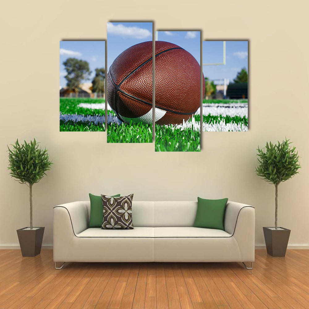 American football on find with goal posts Multi panel canvas wall art