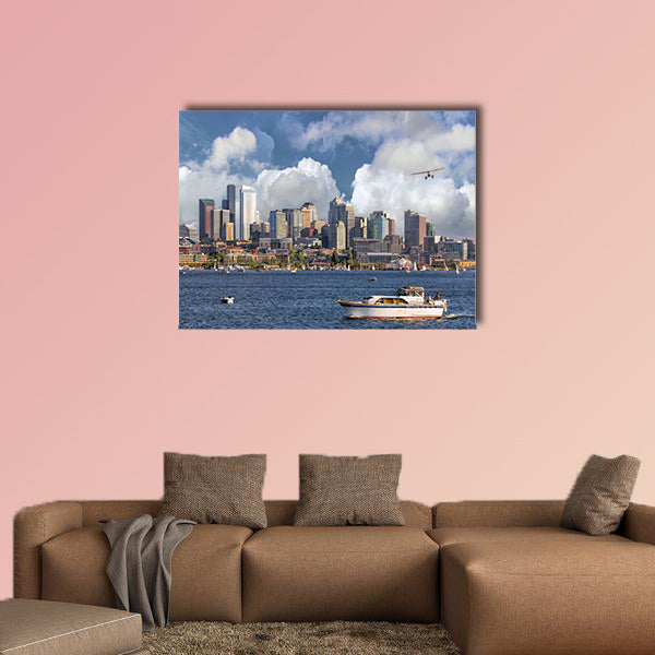 Seattle Washington City Skyline from Lake Union Multi panel canvas wall art