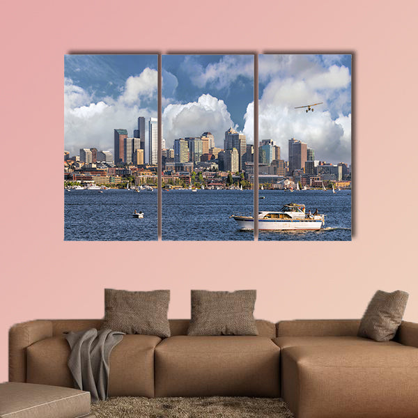 Seattle Washington City Skyline from Lake Union Multi panel canvas wall art