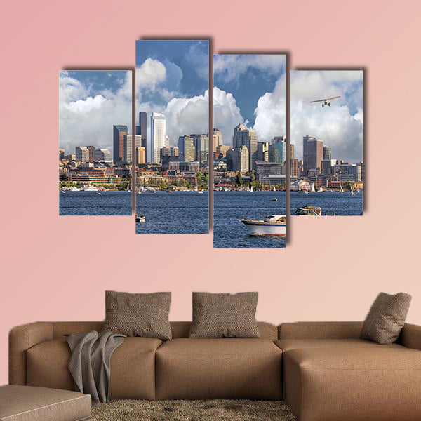 Seattle Washington City Skyline from Lake Union Multi panel canvas wall art
