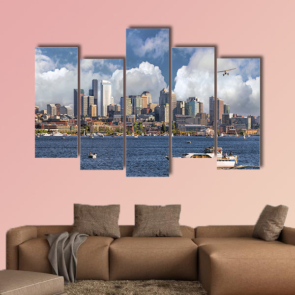 Seattle Washington City Skyline from Lake Union Multi panel canvas wall art