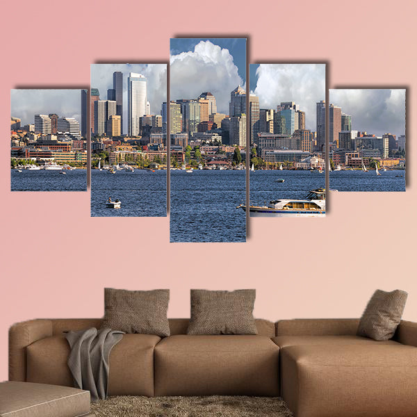 Seattle Washington City Skyline from Lake Union Multi panel canvas wall art