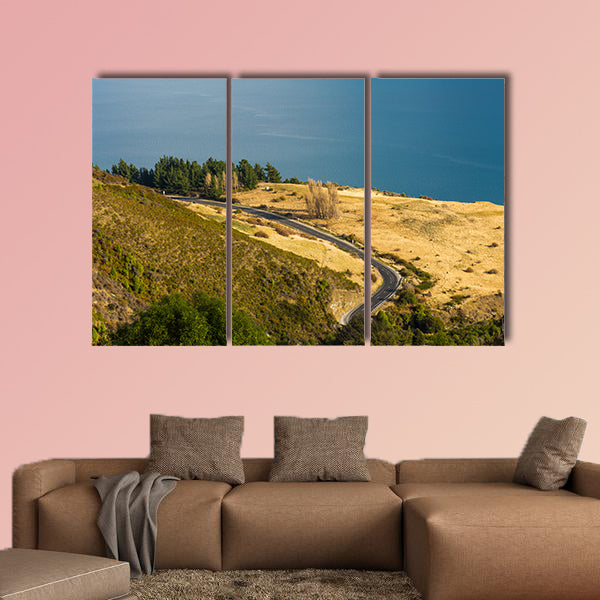 Aerial view of road along Lake Wakatipu, New Zealand multi panel canvas wall art
