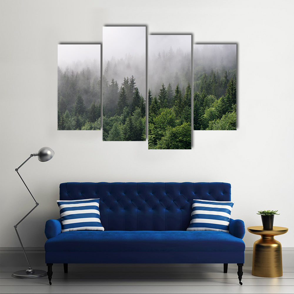 Over Lush Wilderness, Tall Trees In An Evergreen Forest, Multi Panel Canvas Wall Art