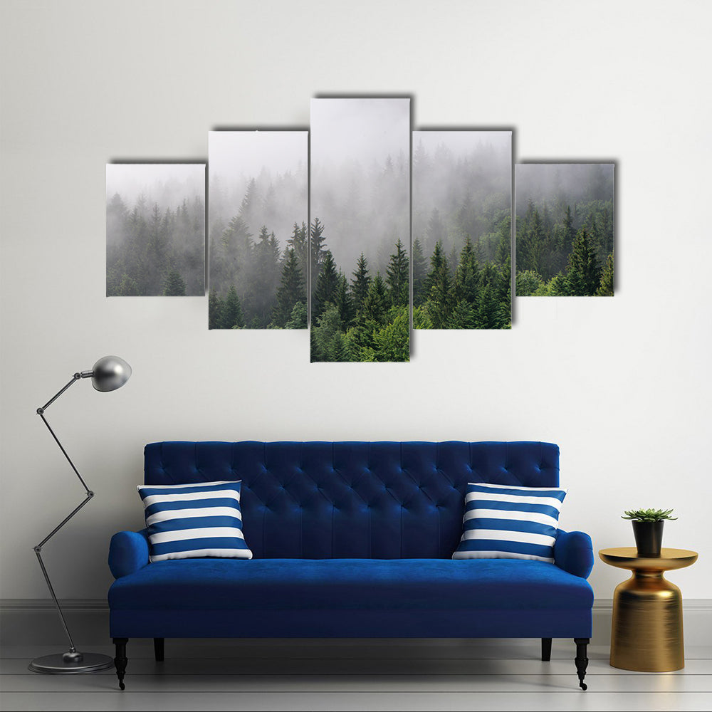 Over Lush Wilderness, Tall Trees In An Evergreen Forest, Multi Panel Canvas Wall Art