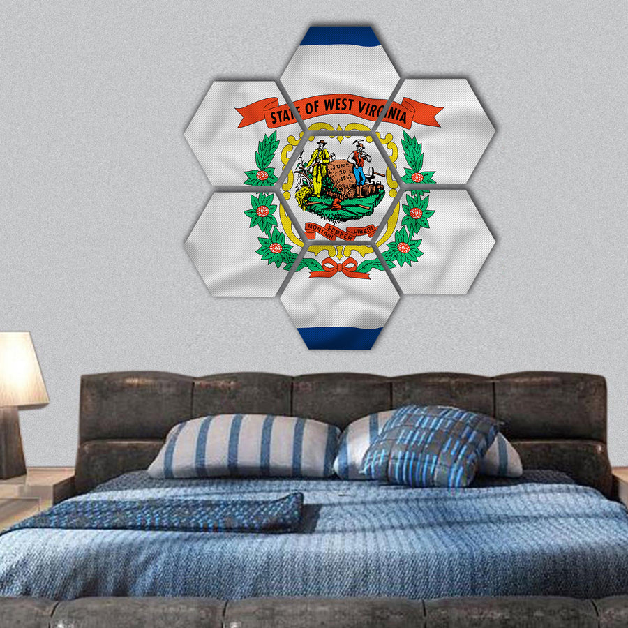 West Virginia flag on the fabric texture hexagonal canvas wall art