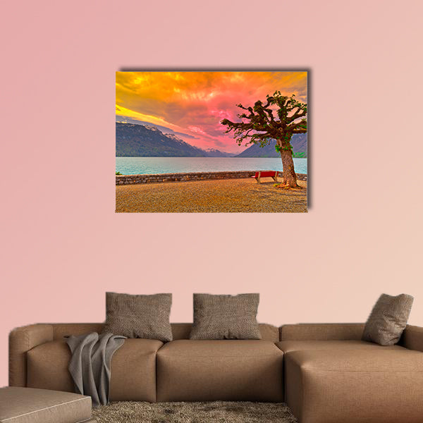 Embankment of the Lake Brienzer in Switzerland at Sunset wall art