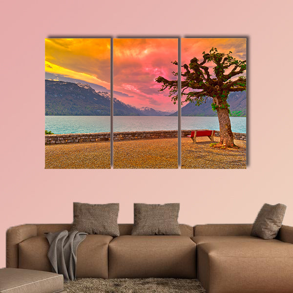 Embankment of the Lake Brienzer in Switzerland at Sunset wall art
