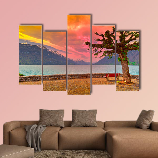 Embankment of the Lake Brienzer in Switzerland at Sunset wall art
